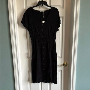 Black V-Neck Dolman Sleeve Dress